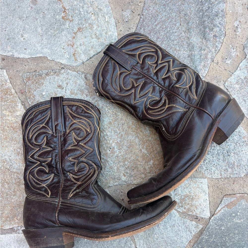 ACME Dark Brown Western Embroidered Cowboy Boots